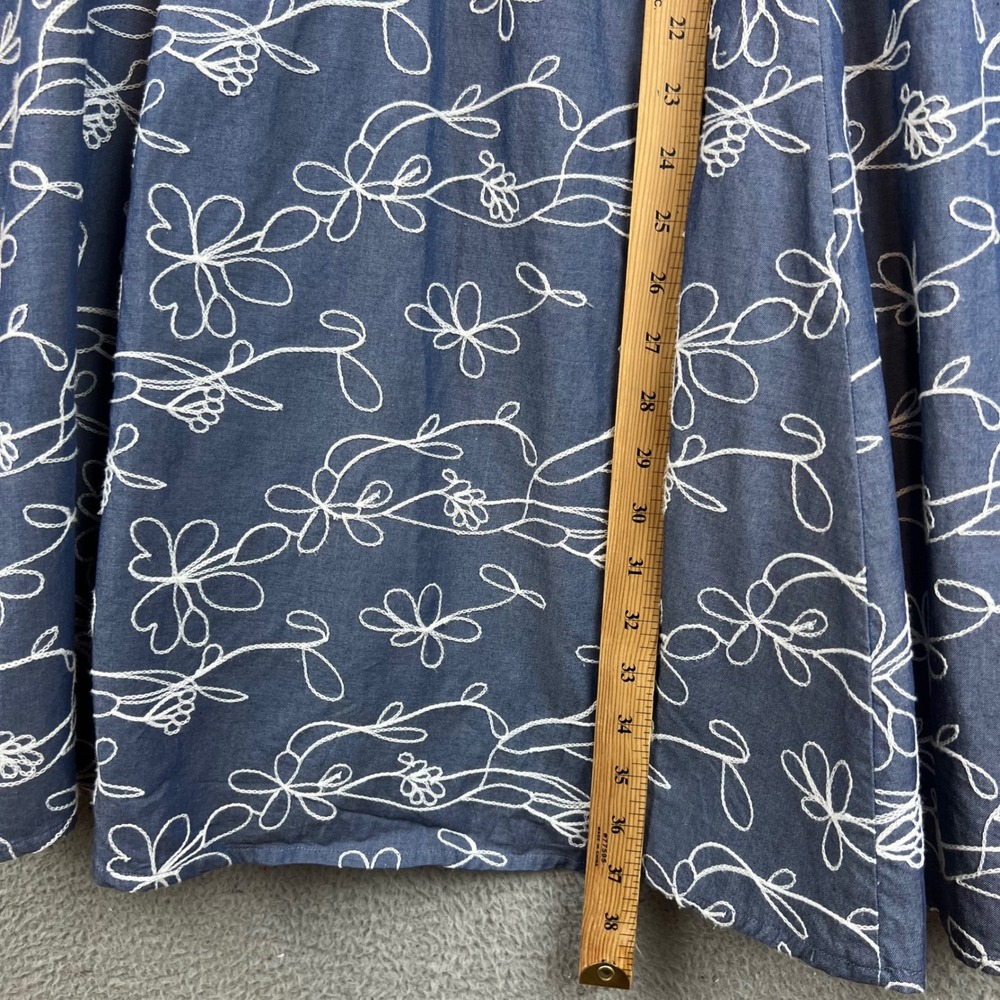 Sahalie Womens Blue Floral Embroidered Cotton Sleeveless A-Line Shirt Dress S - Picture 8 of 9